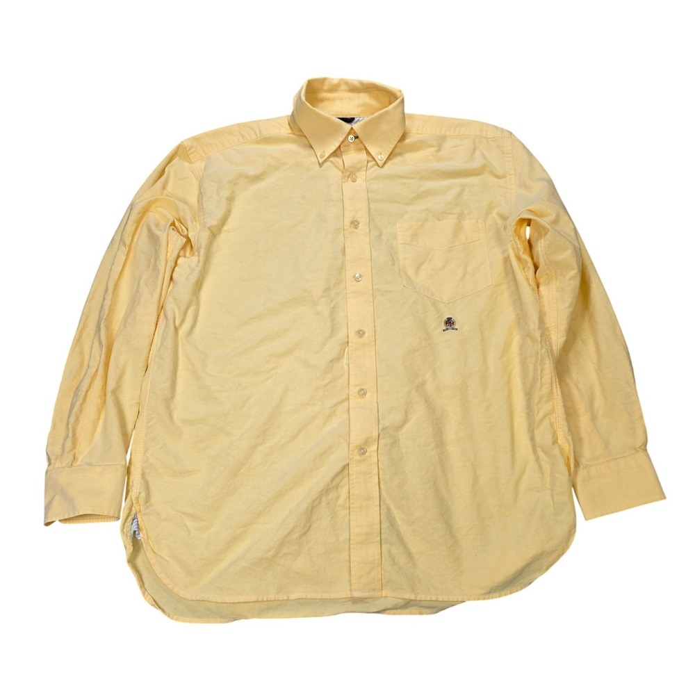 Vintage Tommy Hilfiger Cotton Oxford Button Down Shirt Men's Size L Yellow Crest
